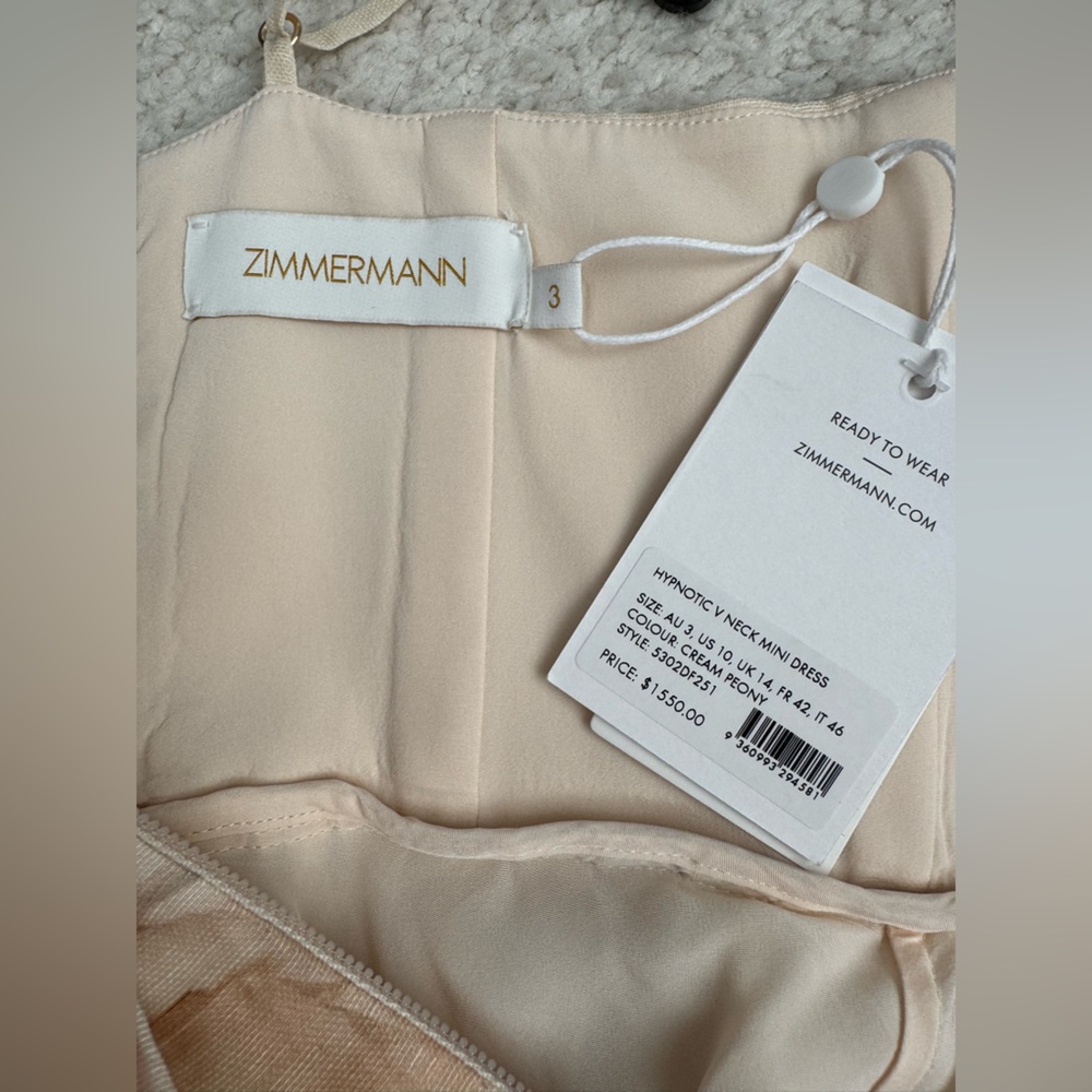 Final Zimmermann Hypnotic Plunge Neck Linen Silk Minidress Cream Peony AU3 US10 - Picture 15 of 16